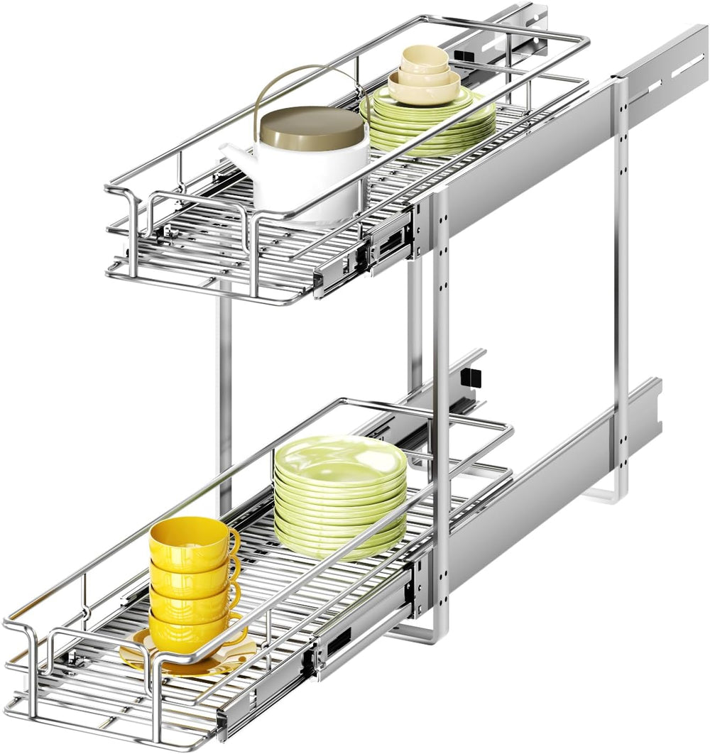 2 Tier Individual Pull Out Cabinet Organizer 5½" W x 21½" D, Heavy ...
