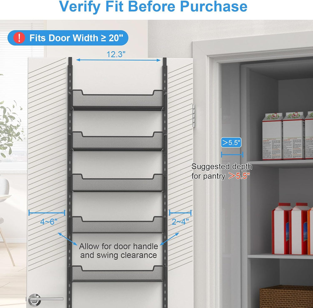 VyGrow 12.3" W Narrow Over the Door Pantry Organizer, 6-Tier Over the Do...