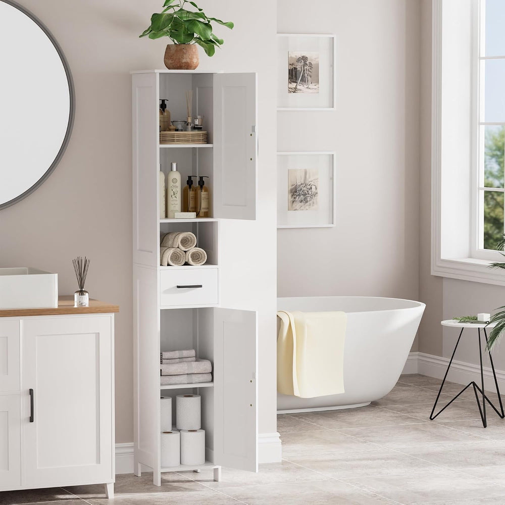 67" H Tall Bathroom Storage Cabinet with Barn Doors and Drawer