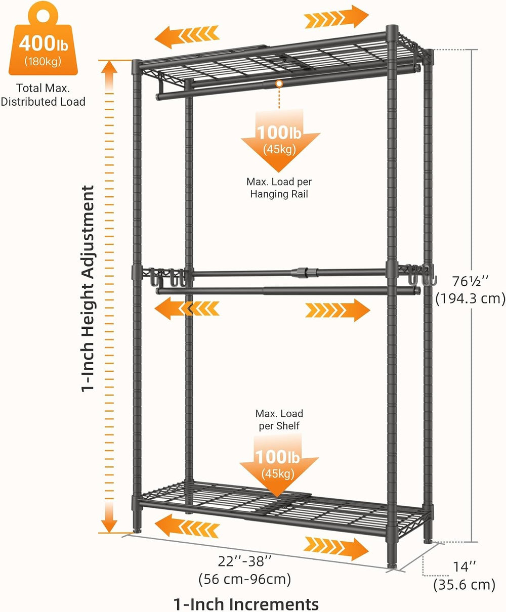 Expandable Closet Organizer System Adjustable Clothing Rack with Shelves