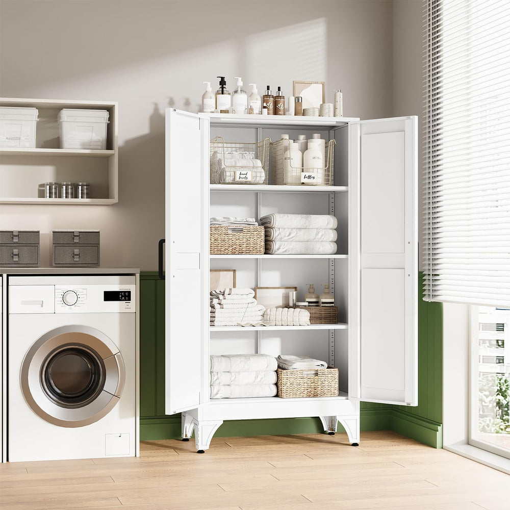 Letaya Metal Storage Cabinet,Small White Kitchen Pantry,for Bathroom/Garage