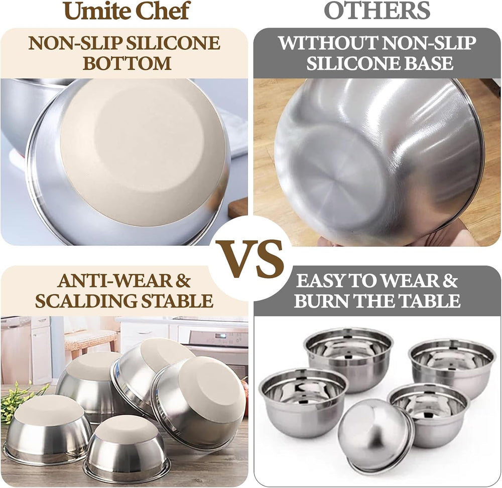 Umite Chef Mixing Bowls with Airtight Lids Set, 8PCS Stainless Steel Nesting ...