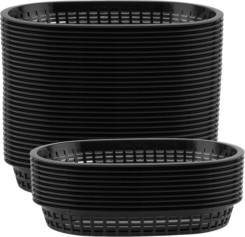 MANCHAP 50 Pack 10.6 x 7 Inches Plastic Fast Food Serving Baskets, Oval Plast...