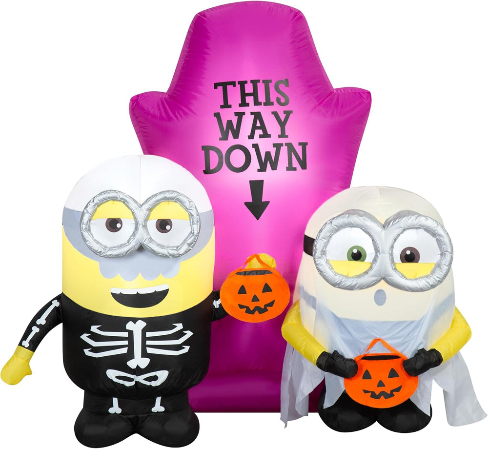Gemmy Minions Halloween Inflatable Scene, 5 Ft Tall Lighted Universal Yard De...