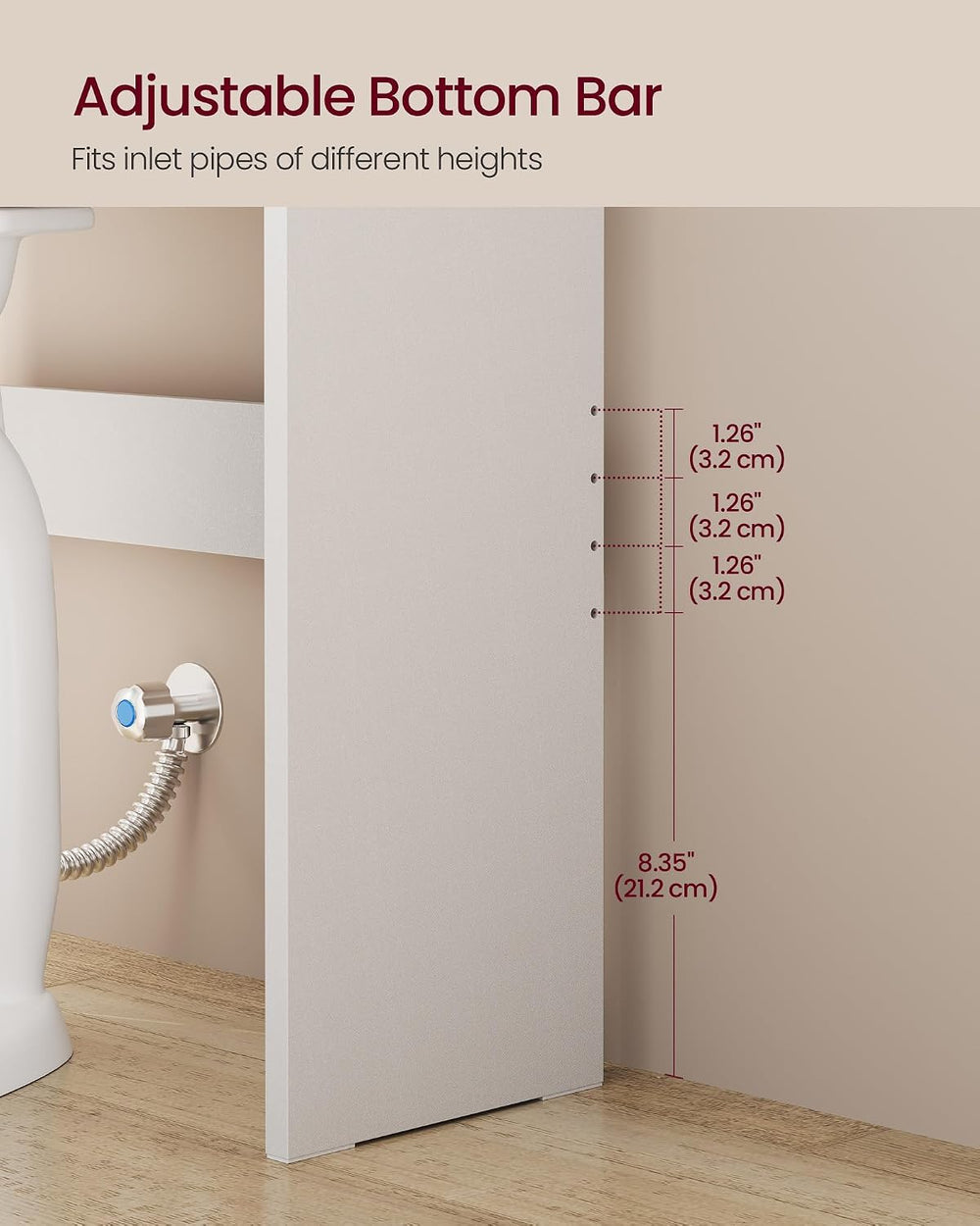 VASAGLE Over the Toilet Storage Cabinet, Doors, Adjustable Shelves, 24.6'...