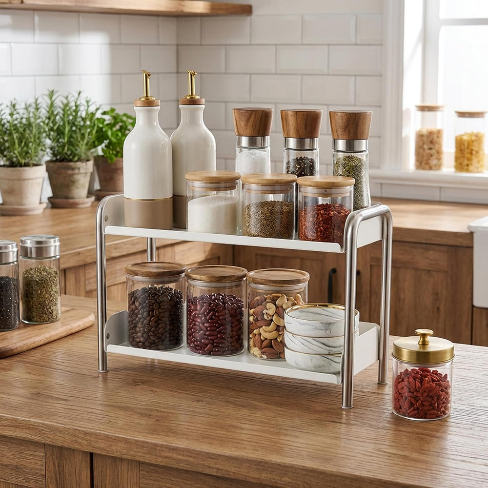 MOZIMABOX Cabinet Organizer Shelf, 2 Tier Kitchen Spice Rack Countertop Shelf...