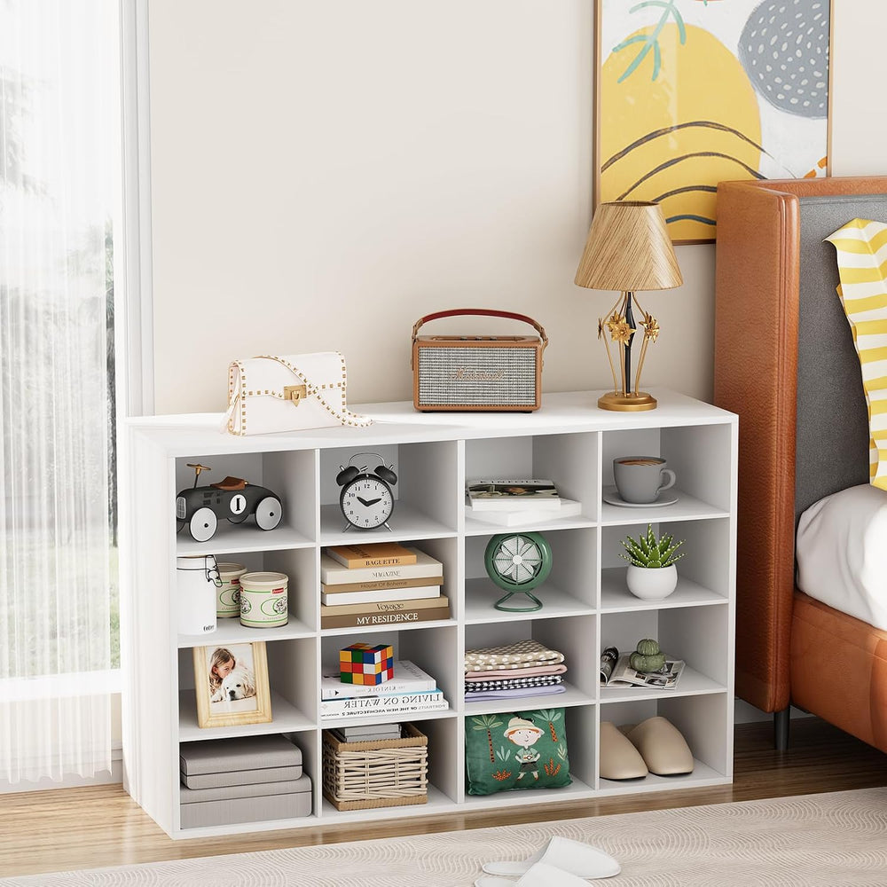 Garden 4 you Shoe Storage Bench, Cubby Shoe Rack with 16 Cubbies, 4-Tier Wood...