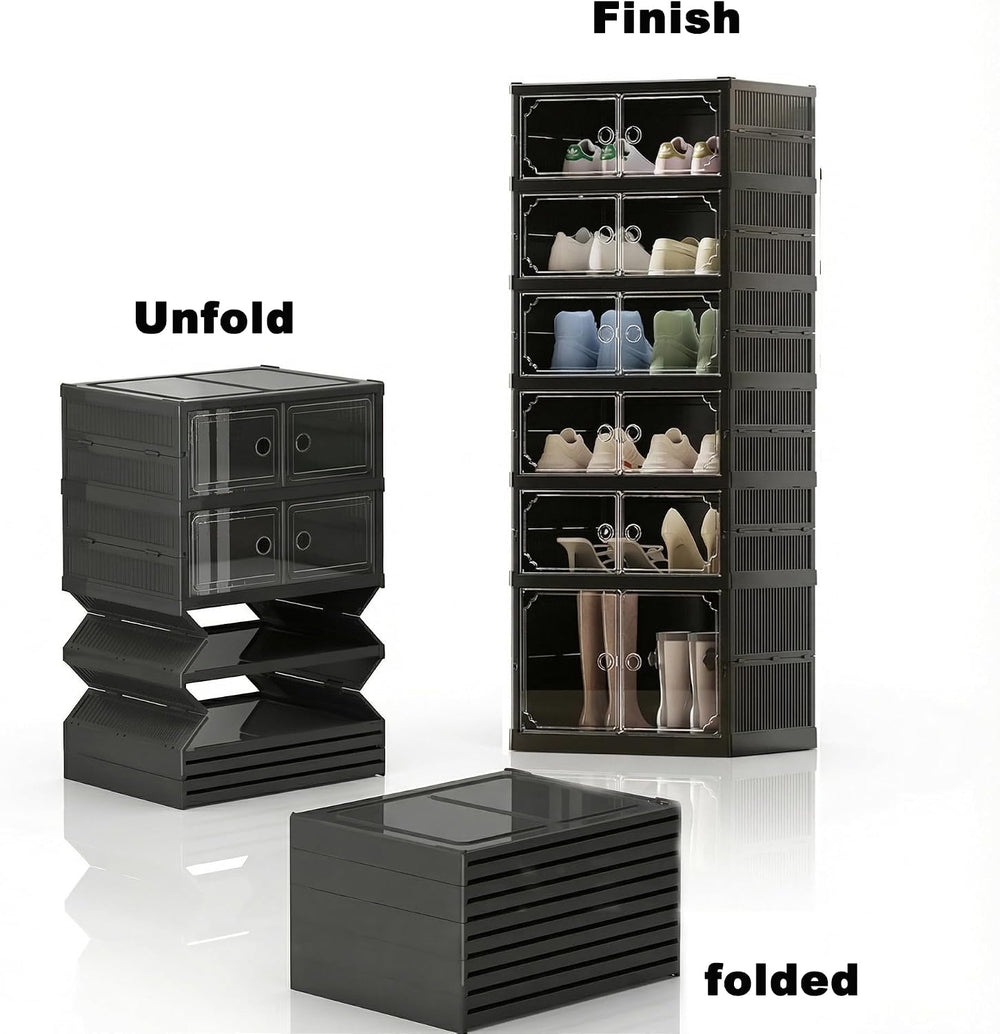 Foldable Shoe Storage Cabinet with Clear Magnetic Doors, 6-Tier No-Assembly S...