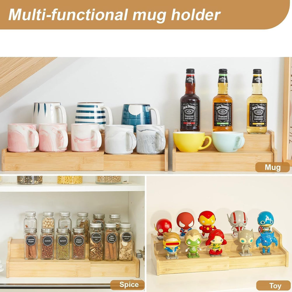 2-Tier Expandable Bamboo Coffee Mug Holder, Mug Organizer for Kitchen Cabinet...