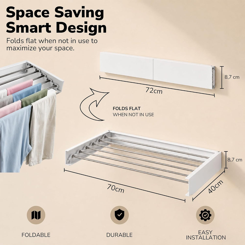 Wall Mounted Clothes Drying Rack Collapsible, Pure Stainless Steel Folding La...