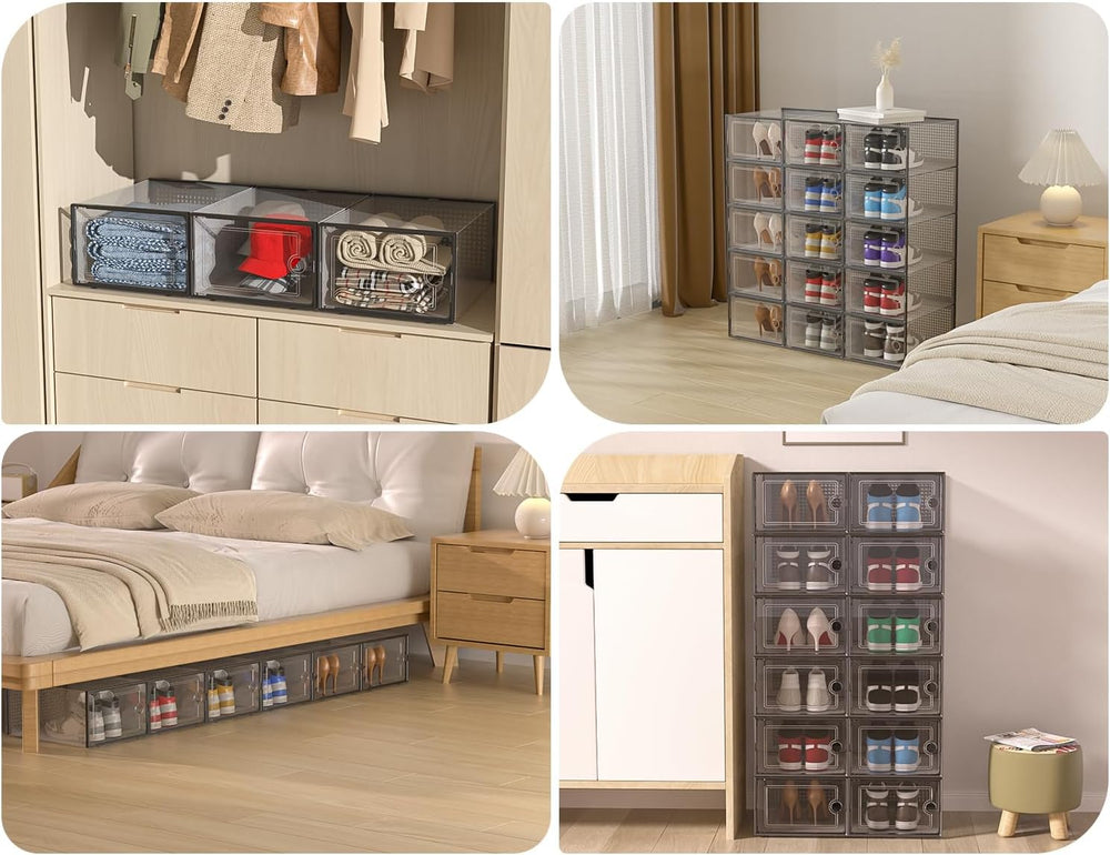 Kuject XXX-Large Shoe Storage Boxes 12 Pack, Clear Stackable Shoe Organizer