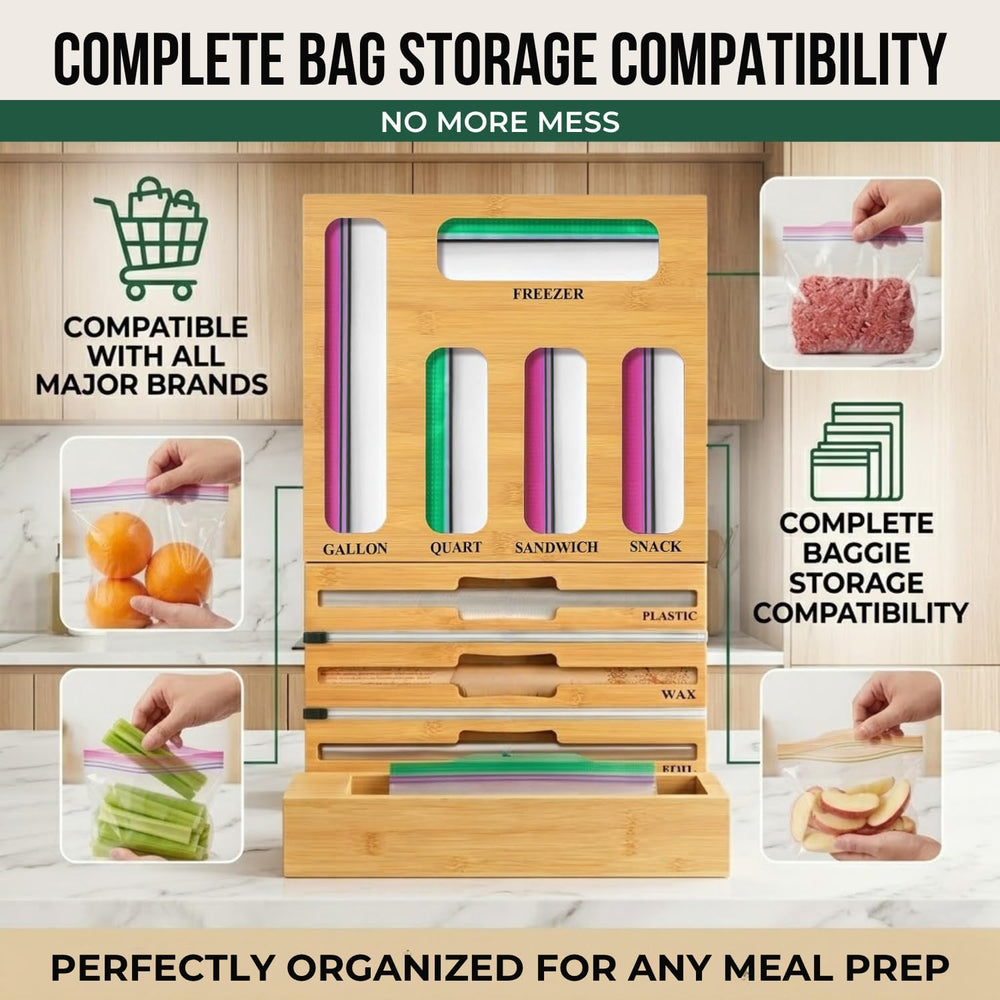 Atlas Lane Supply 9 in 1 Bamboo Storage Bag Organizer for Kitchen Drawer, Bam...