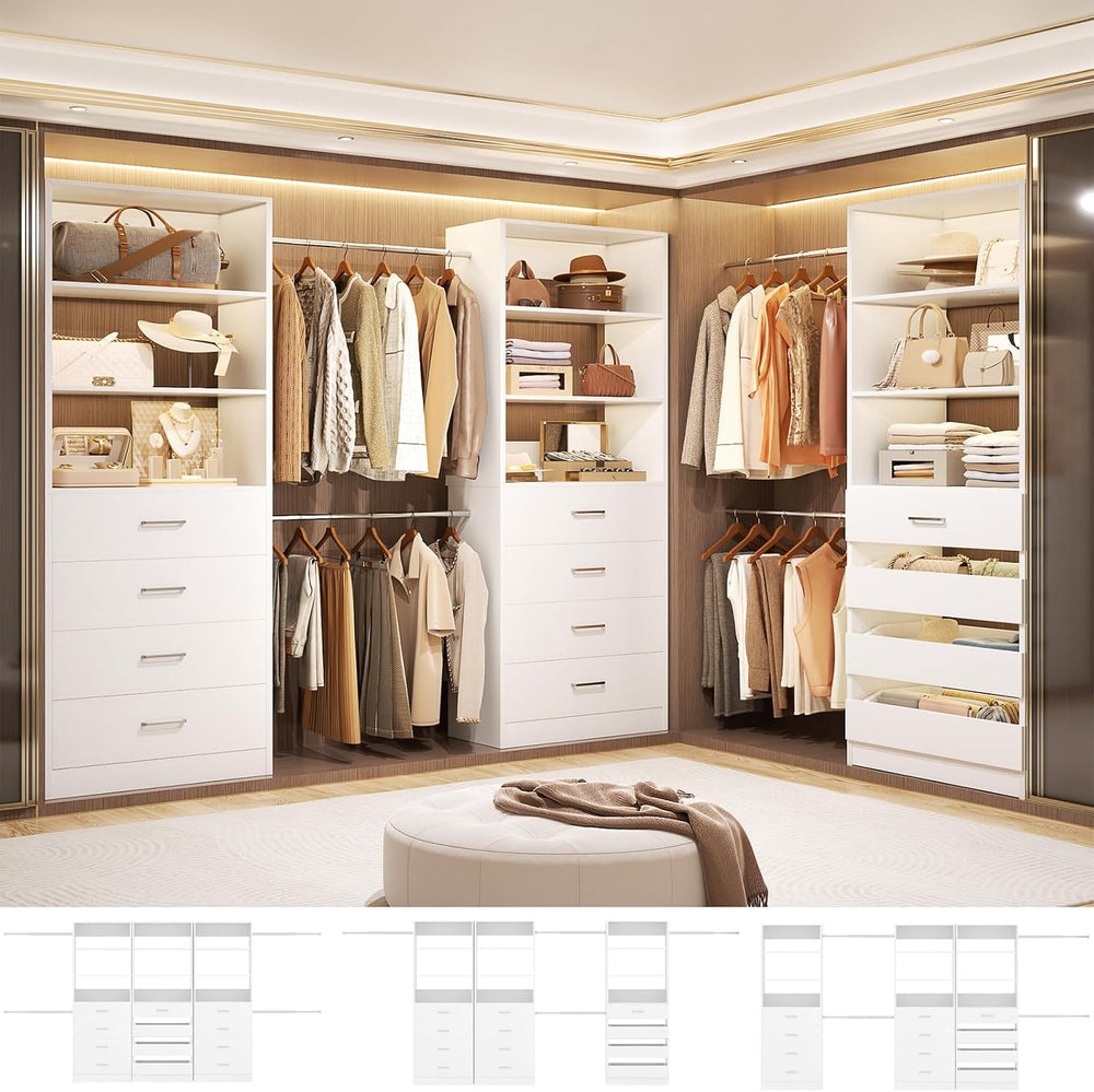 Aheaplus Closet System with 12 Drawers, 8.5-11.5Ft Closet Organizer System