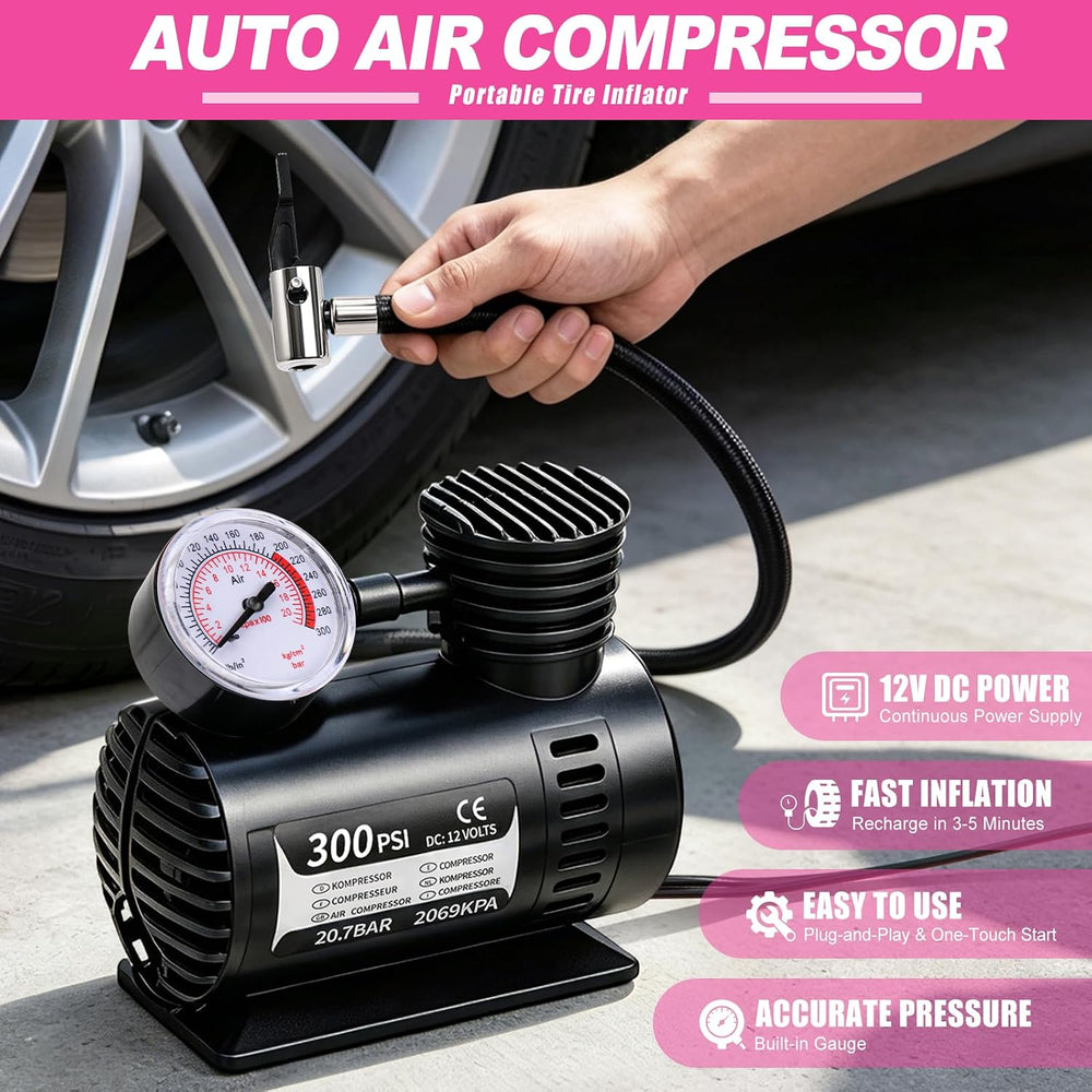 Car Emergency Kit with Portable Air Compressor, Jumper Cables, Tow Straps – R...