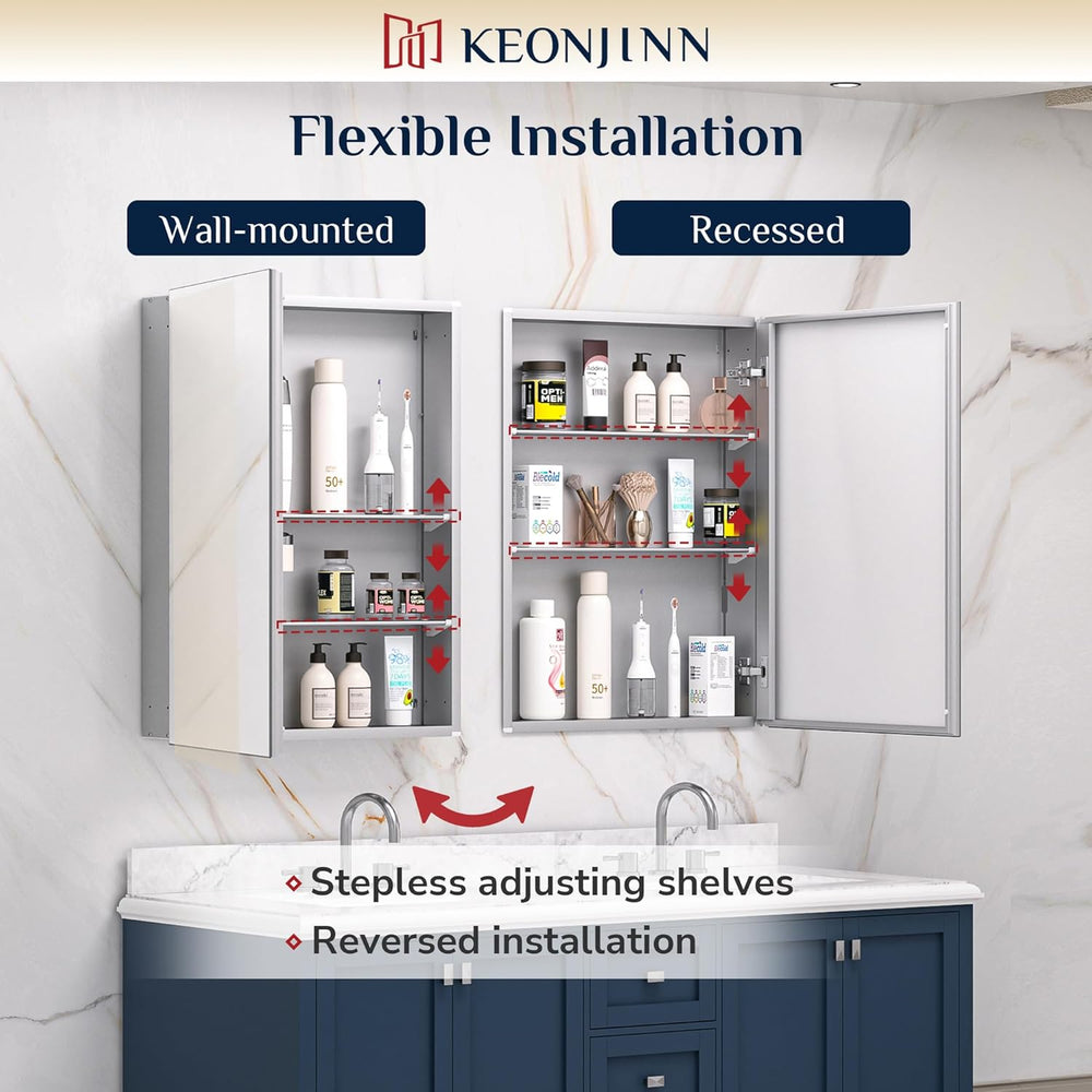 Keonjinn 48 x 26 Inch Bathroom Medicine Cabinets Mirror, Adjustable Shelves