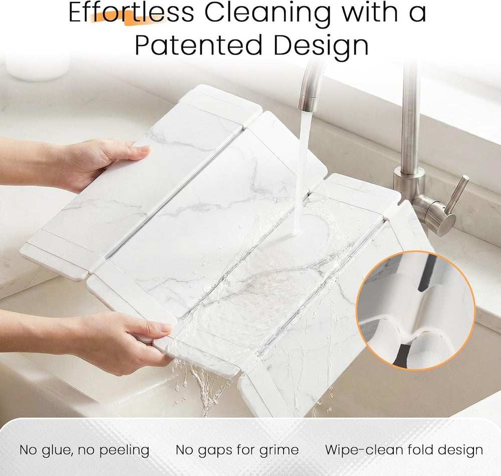 Foldable Stone Dish Drying Mat, 24.5 x 16 in, Ivory White Marble