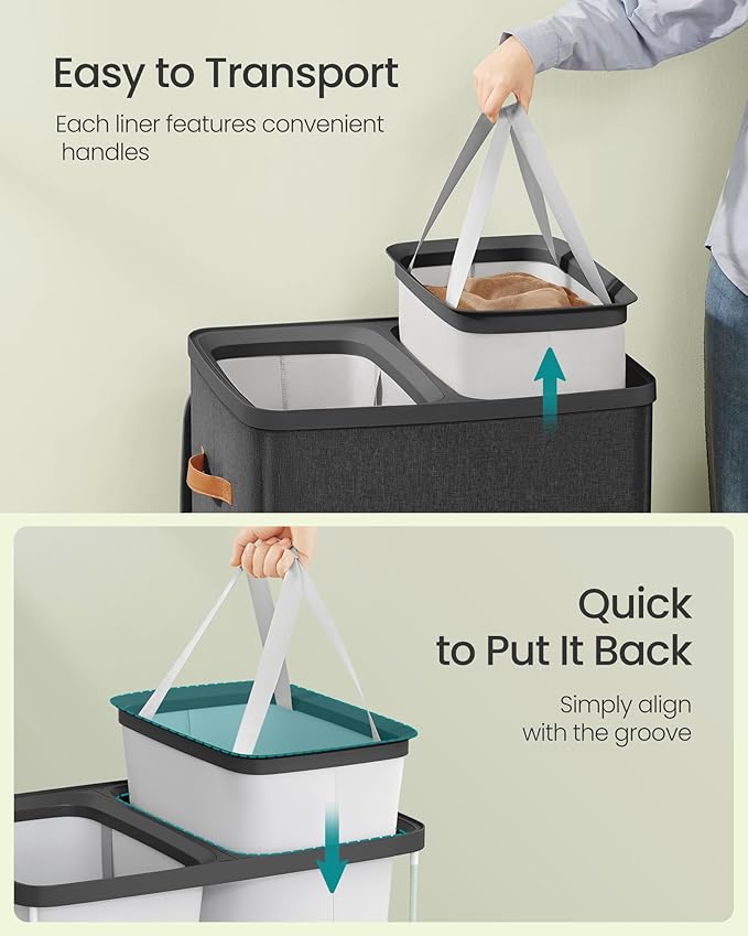 SONGMICS Laundry Basket, 44.9 Gal. Laundry Hamper, 2 Compartments, Easy Assembly