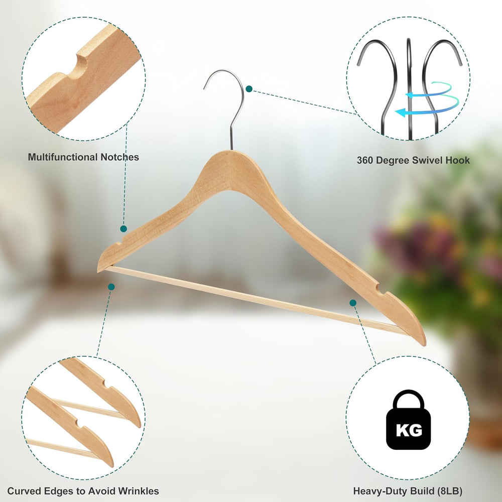 Quality Hangers 16.5" Wooden Hangers Multi Pack, Ultra Thin Space Saving...