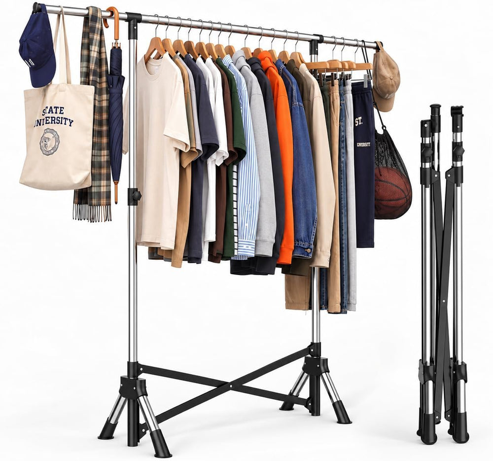 HOKEEPER Clothes Rack Foldable Clothing Rack, 63.4''H Collapsible Gar...
