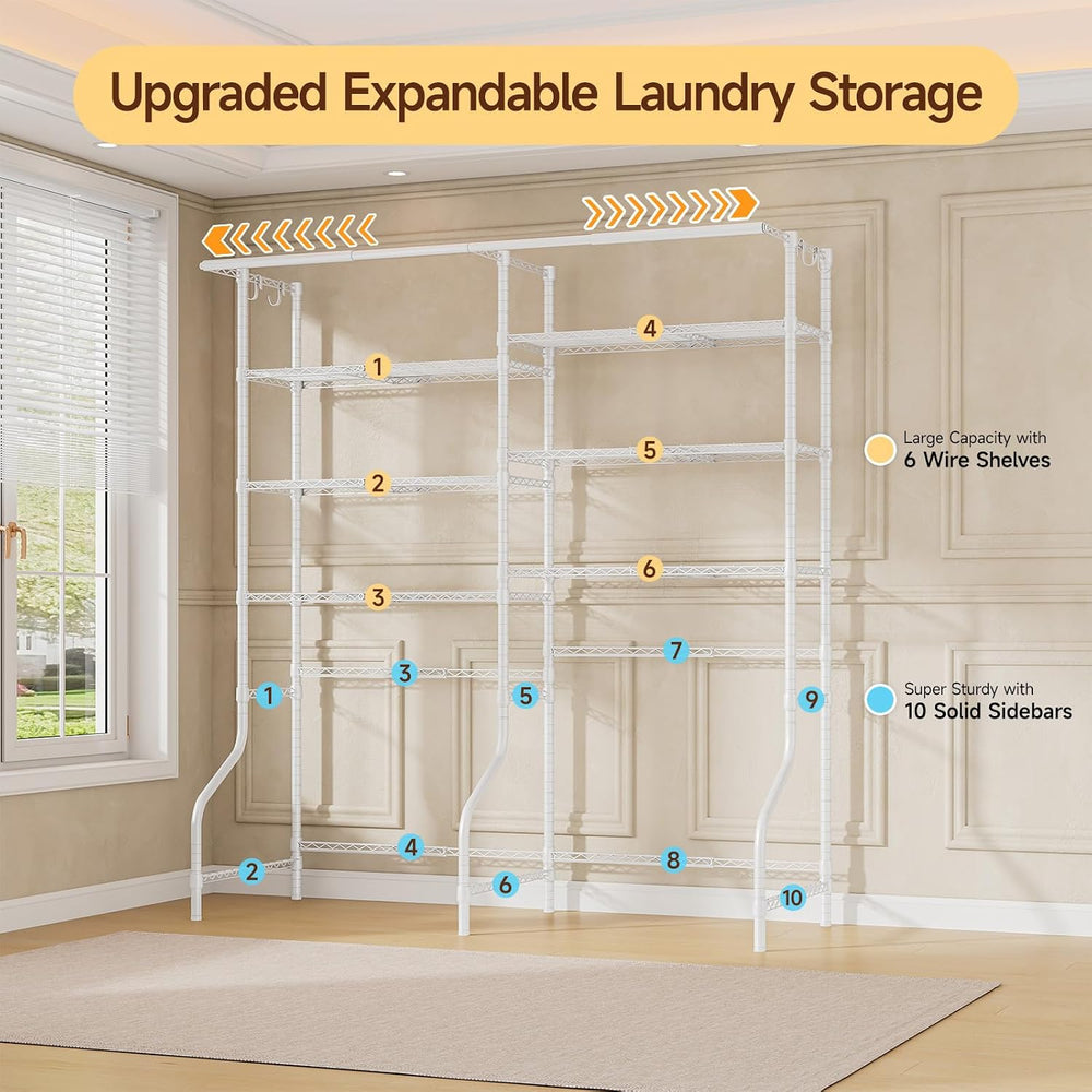 6 Tiers Expandable Over Washer and Dryer Shelves, White