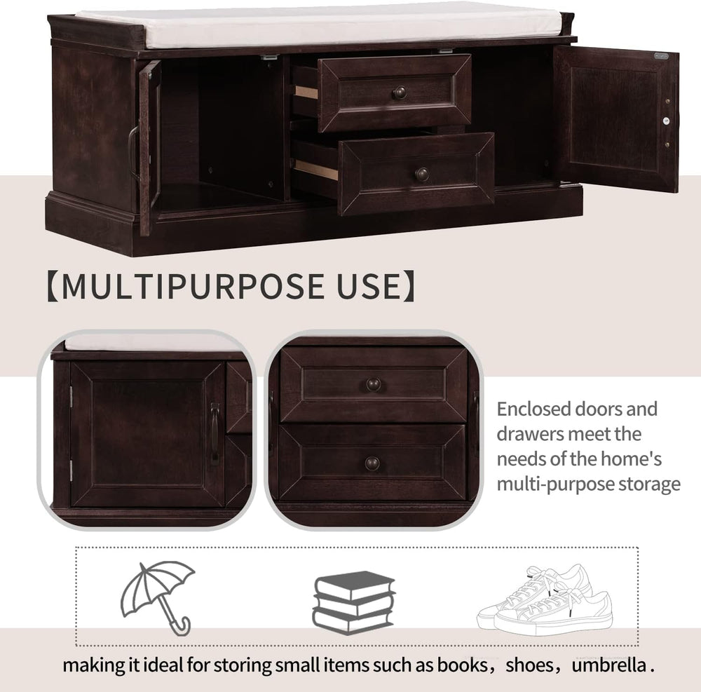 LUMISOL Storage Bench with 2 Drawers and 2 Cabinets, Entryway Storage Ottoman...
