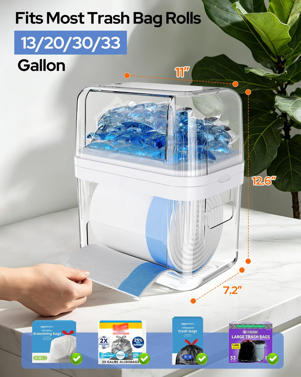 Trash Bag Dispenser & Dishwasher Pods Container, 3 in 1 Clear Acrylic Gar...