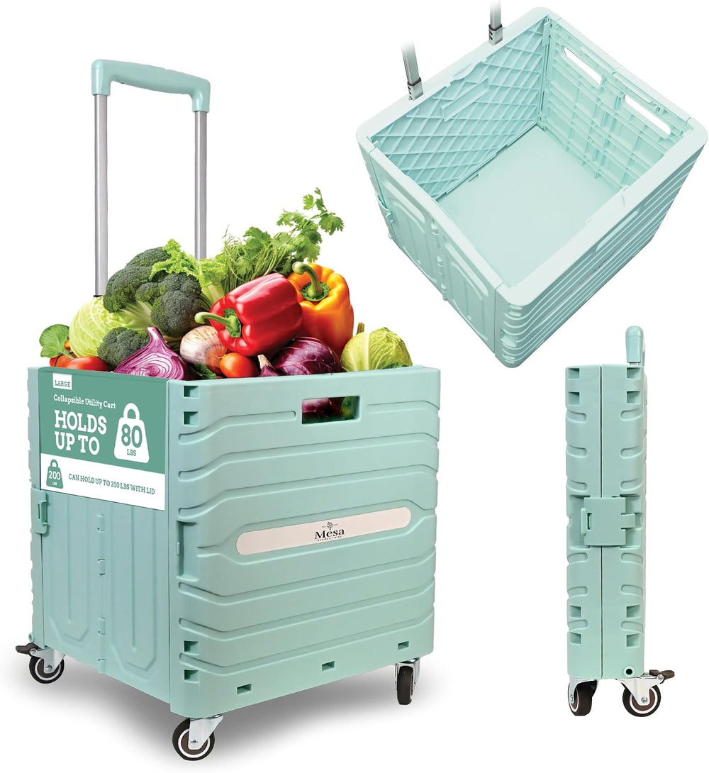 Inspired Living Collapsible Folding Utility Cart, Heavy-Duty Rolling Crate wi...