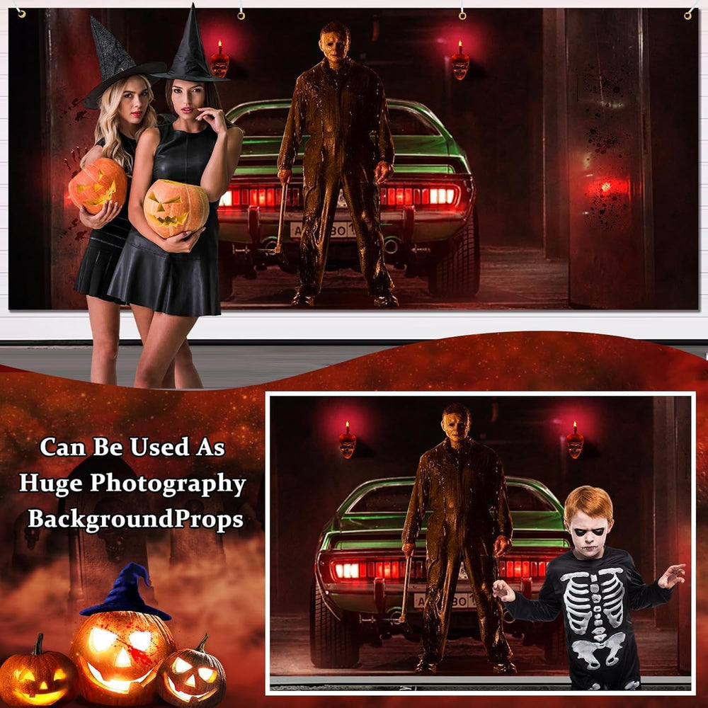 Creepy Halloween Garage Door Cover 7x16ft - Classic Movie Killer Character