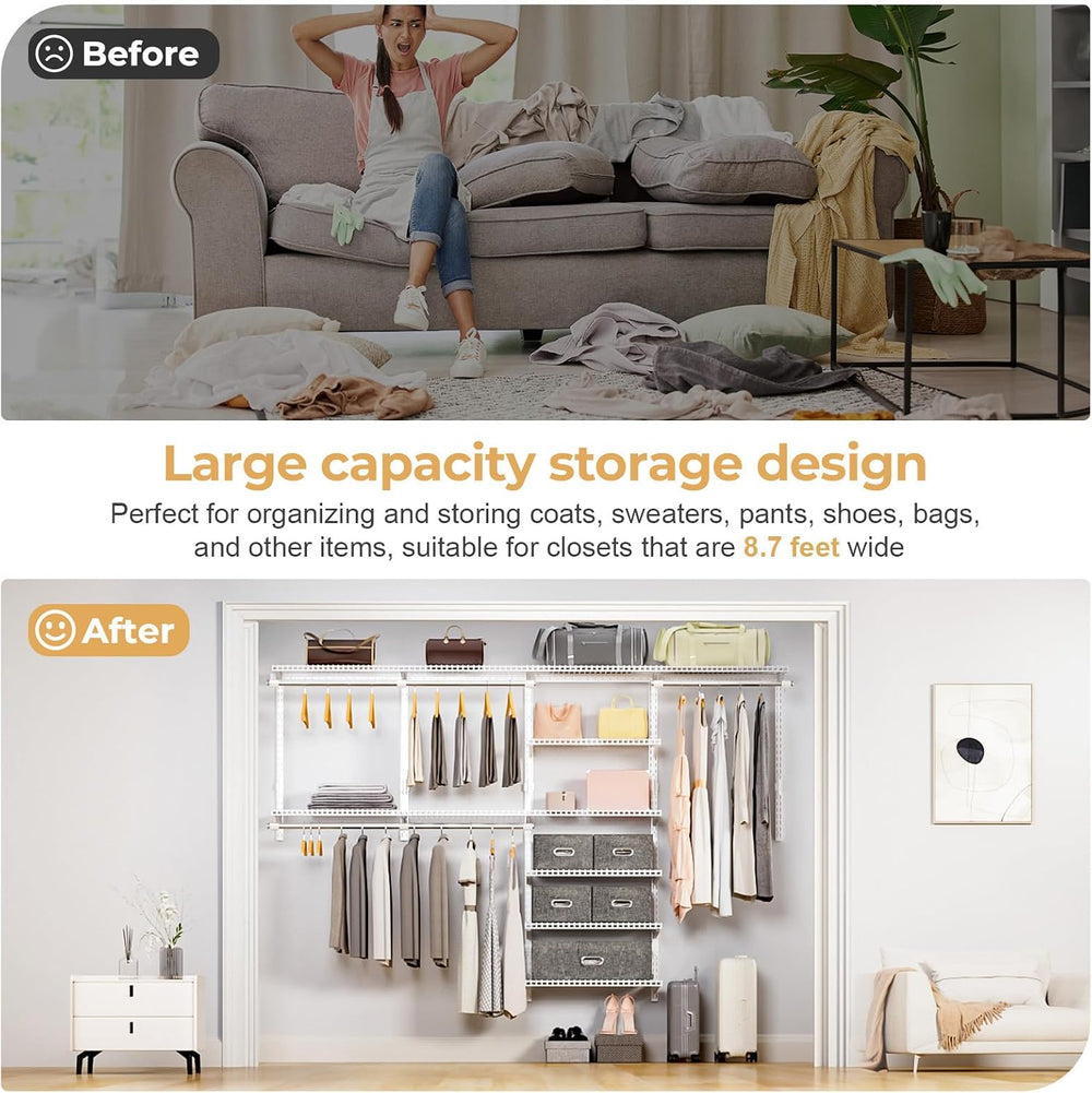 Sturdy Closet Organizer System: 8.7 Ft. Custom Metal Wire Shelving