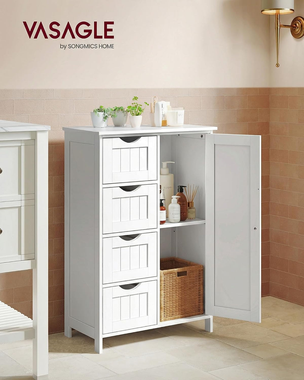 VASAGLE Floor Storage Cabinet, Farmhouse, 4 Drawers and 1 Door,32.3" H