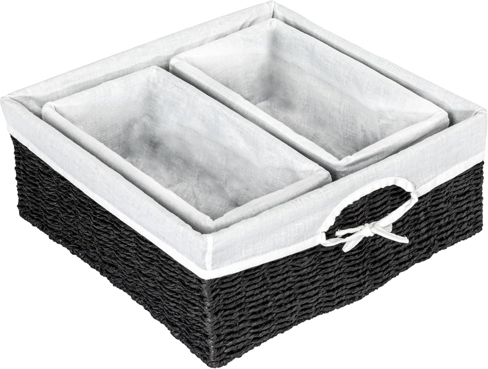 Household Essentials Wicker Basket Set, 3 Pieces, 1 Large and 2 Small Paper R...