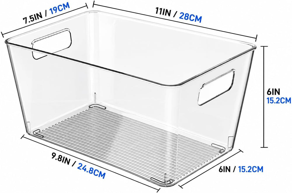 6 Pack Clear Plastic Storage Bins with Handles, 11" Pantry Organizers, B...
