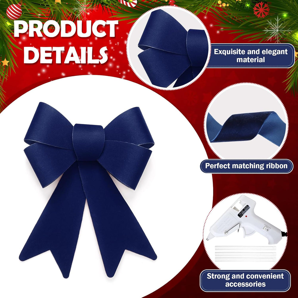 16pcs Blue Christmas Velvet Cabinet Bows for Kitchen