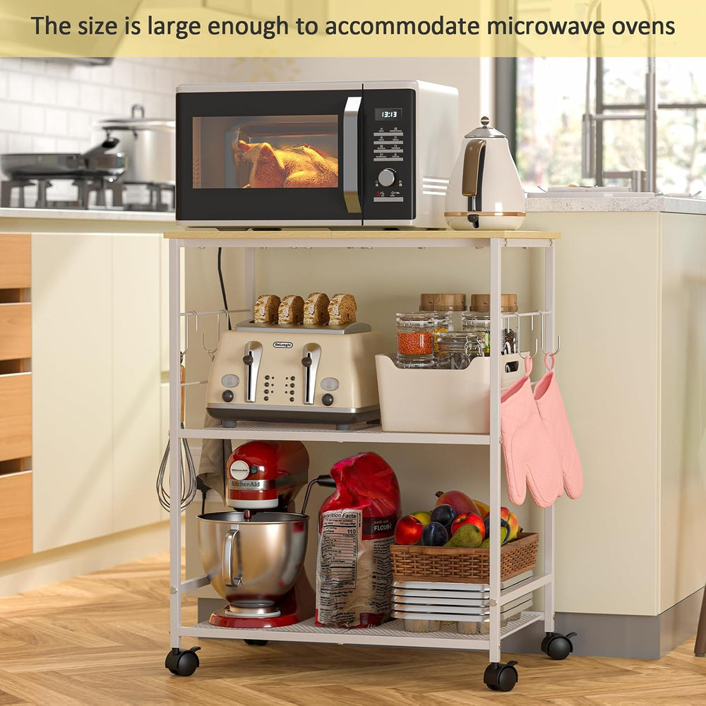 ThreeHio Rolling Kitchen Microwave Cart, 3 Tier Microwave Table Stand with St...