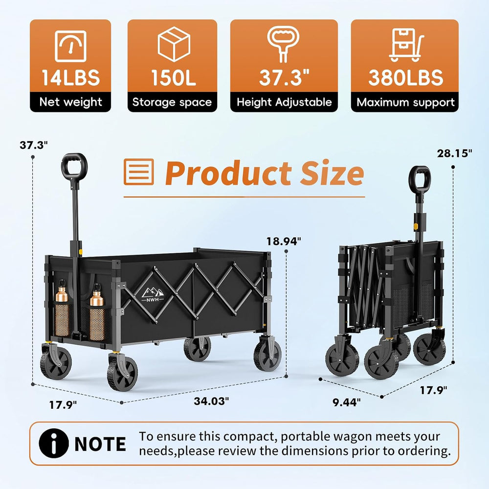 NWH 34'' Extra Long Collapsible Wagon, 380lbs Large Capacity Folding ...