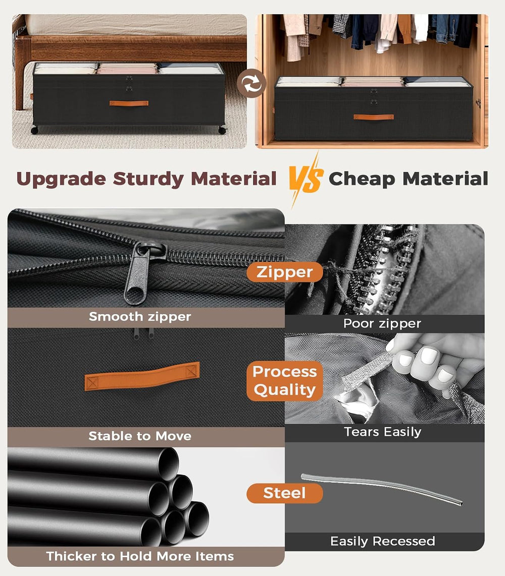 Under Bed Storage with Wheels, 35.5 inches Underbed Storage Large Capacity Un...