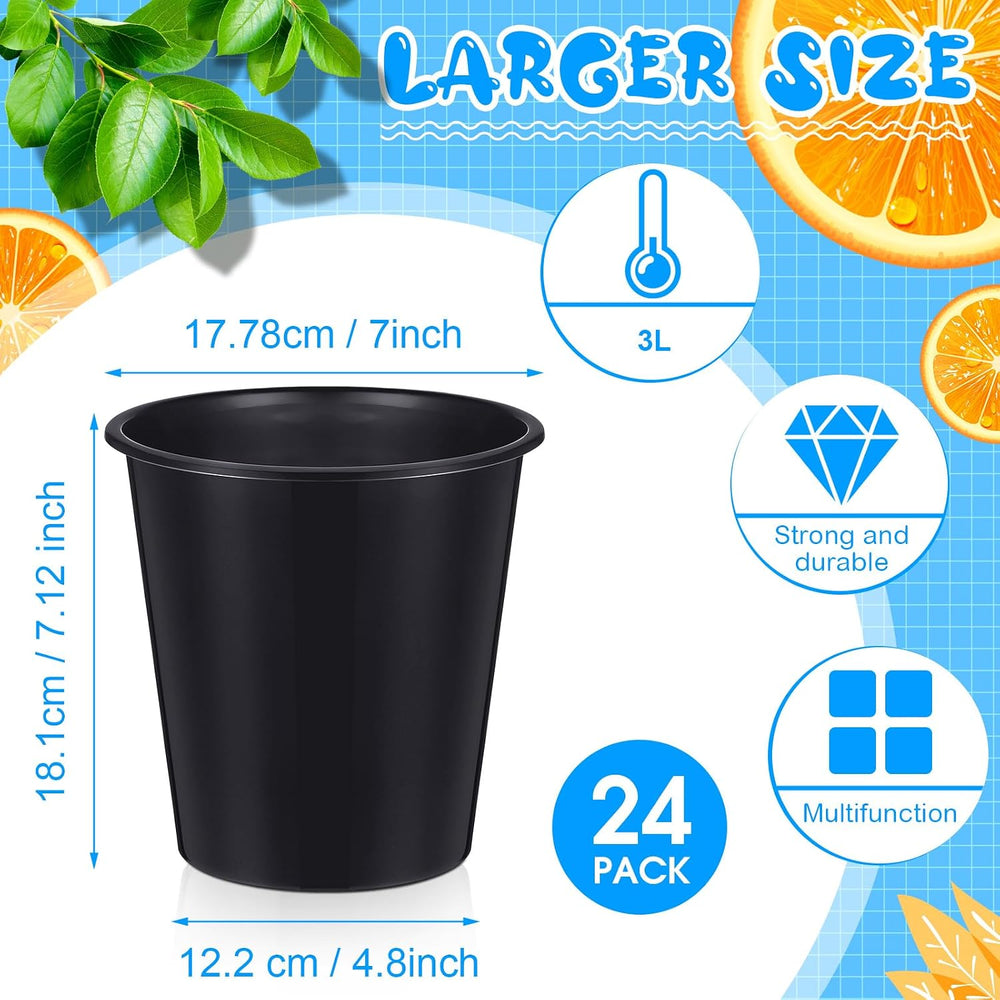 24 Pcs Plastic Ice Buckets for Parties 3 Liters Wine Bucket, Black