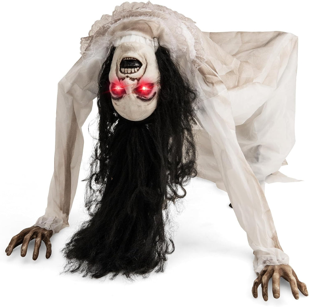 Tangkula Animated Halloween Crawling Woman with Glowing Eyes, Life Size