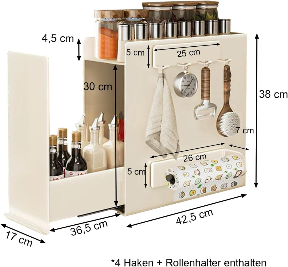 2-Tier Countertop Pull Out Spice Rack with Sliding Drawer, Cream