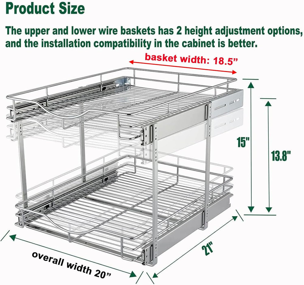 DINDON 2 Tier Pull Out Cabinet Organizer (20" W X 21" D), Double Ti...