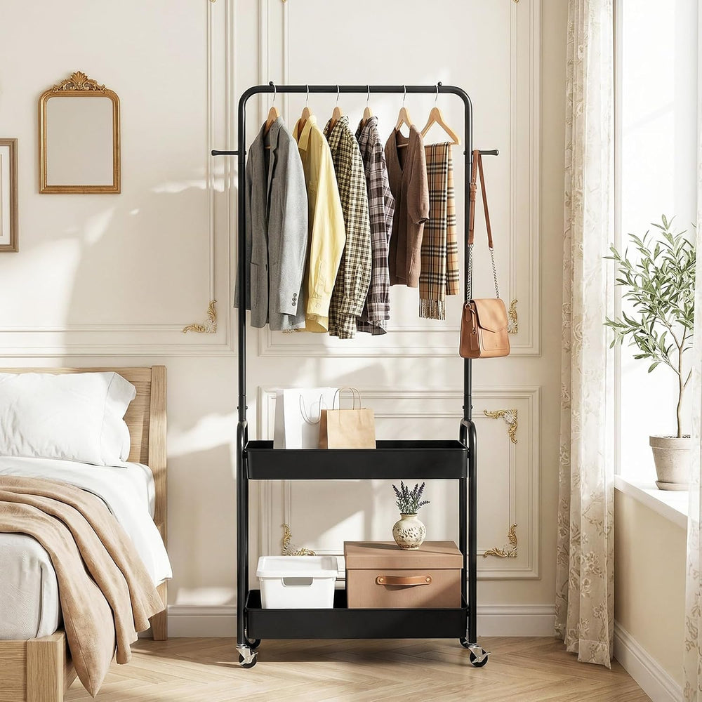 LDAILY Small Rolling Clothes Rack, Heavy Duty Clothing Rack with 2 Baskets, 4...