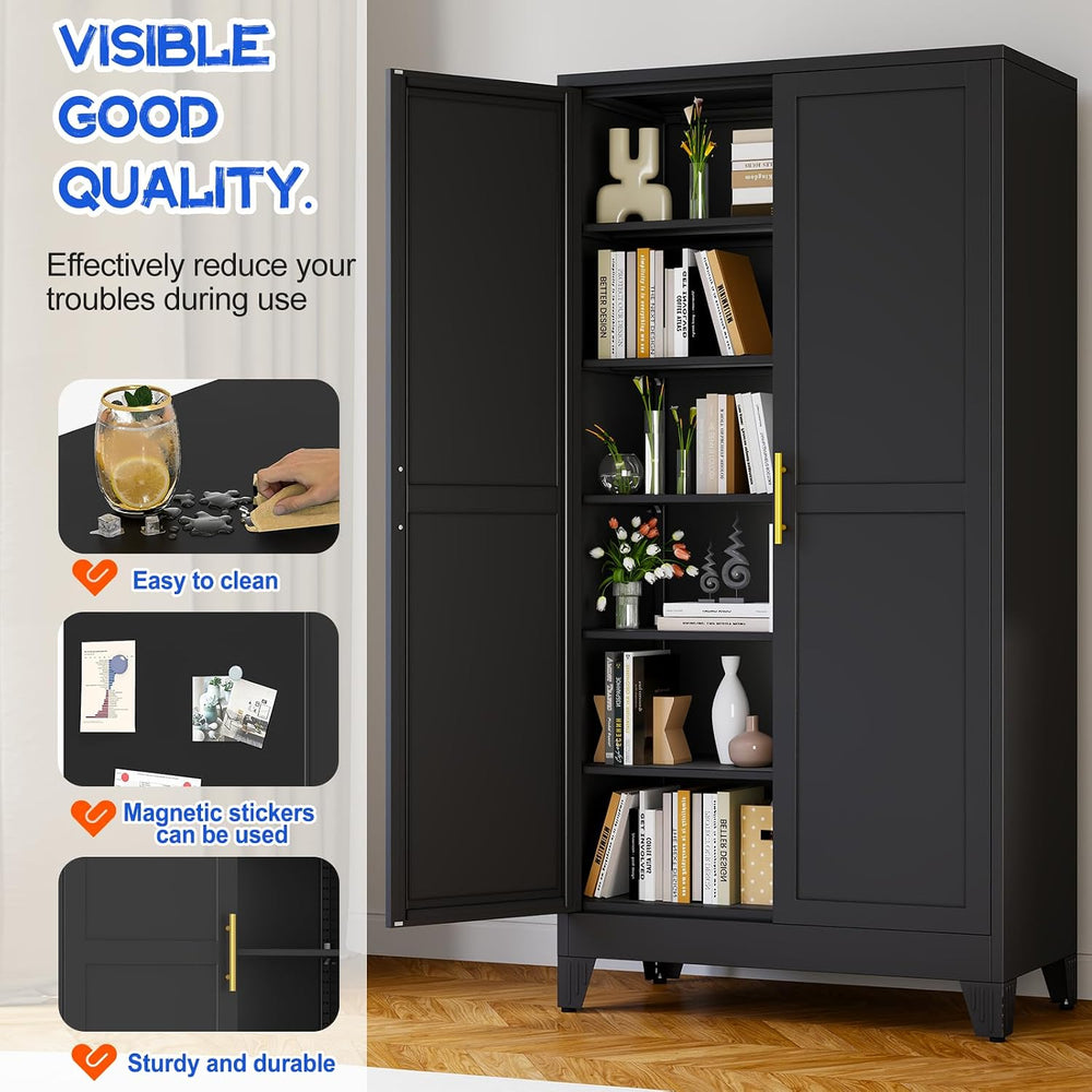 79" Tall Kitchen Pantry Cabinet,Metal Storage Cabinet Black Cupboard