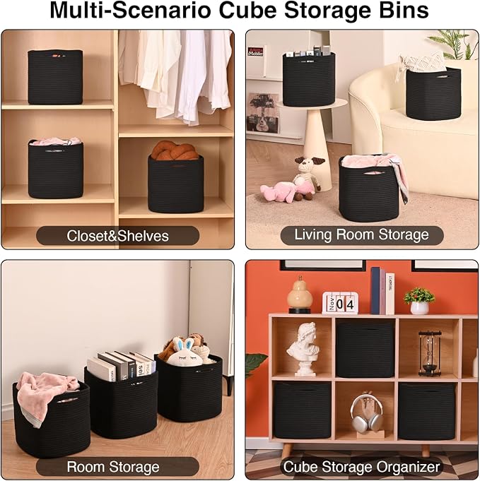 11 Inch Cube Storage Bins, Storage Cube Organizer Bins, Woven Cotton Rope Bas...