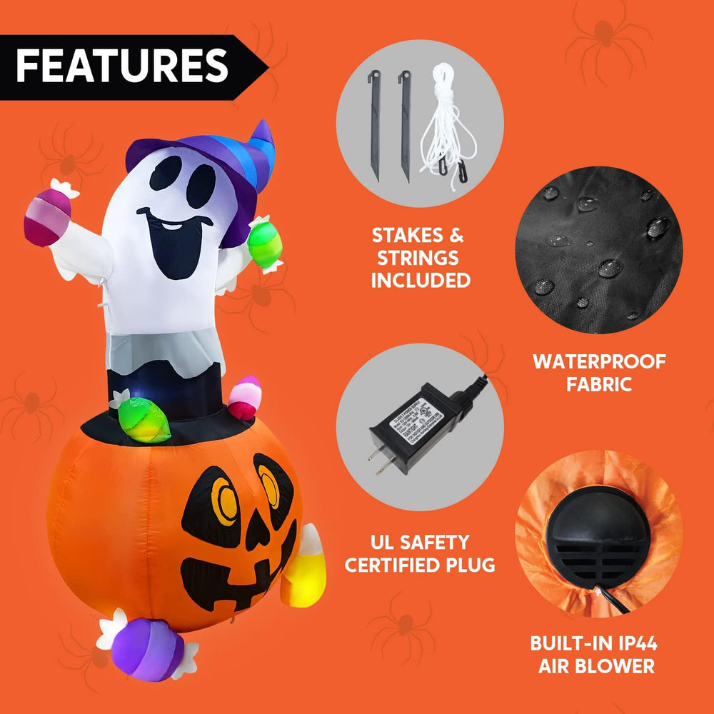Joiedomi 5 FT Tall Halloween Inflatable Ghost Outdoor Decor, Blow Up Ghost Gr...
