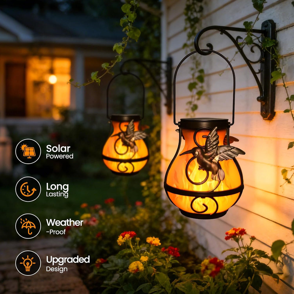 2 Pack Solar Lanterns Outdoor Waterproof, Plastic Flickering Flame Lights wit...
