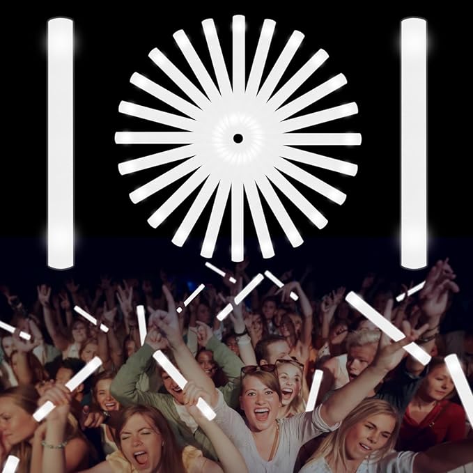 Glow Foam Sticks Bulk, 24 Pcs White Giant LED Light Up Sticks 3 Modes Flashin...