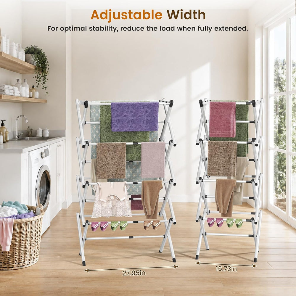 4-Tier Foldable Clothes Drying Rack, Adjustable Width 16.3"-27.95",...