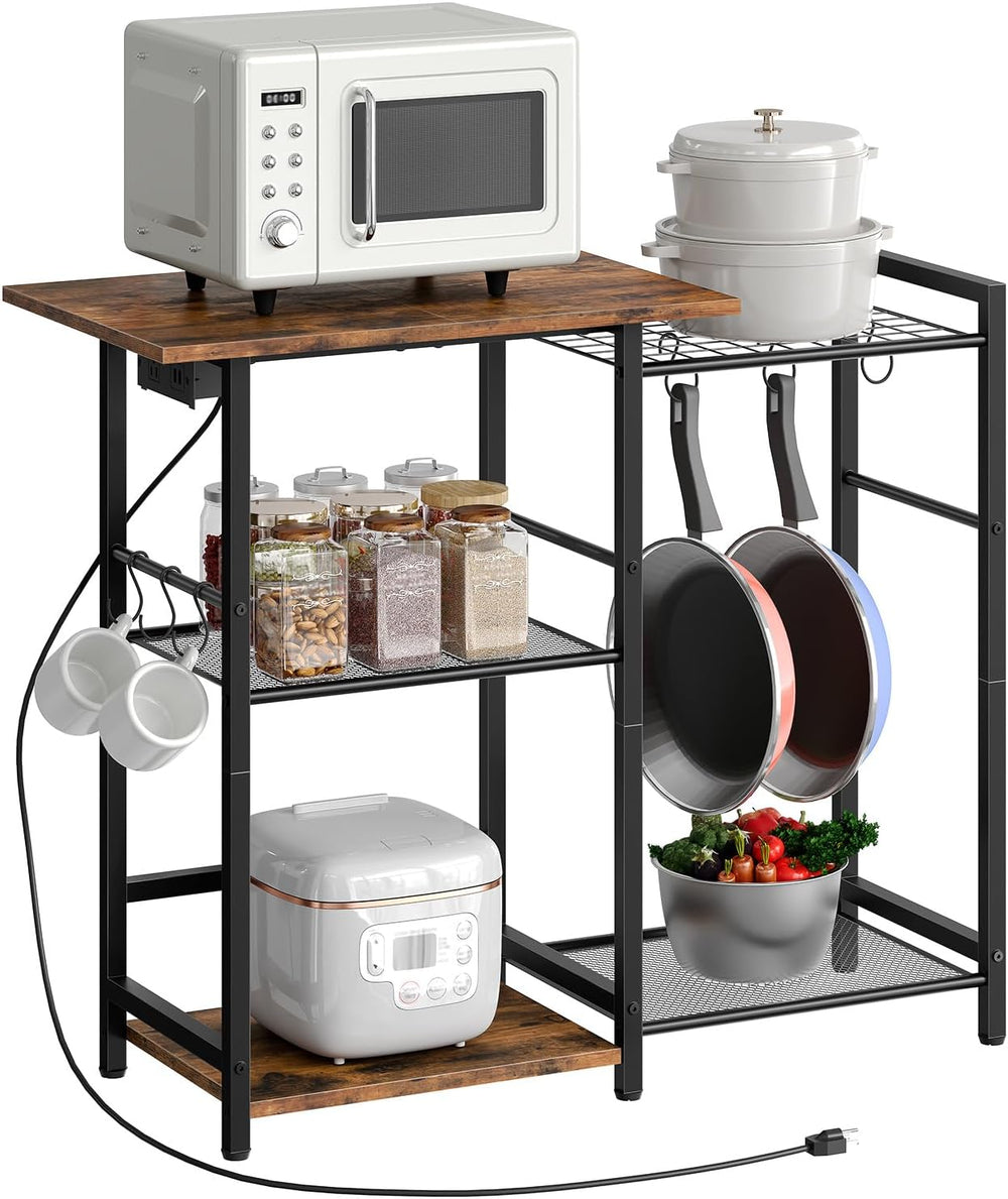 HOOBRO Bakers Rack with Power Outlet, Microwave Stand with Pots Rack, Kitchen...