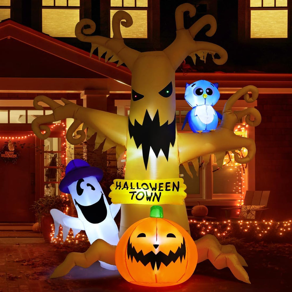 GOOSH 8 FT Halloween Inflatables Dead Tree Outdoor Decorations with Owl Ghost...