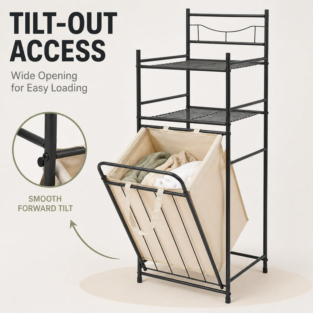 Tilt Out Laundry Hamper, 3-Tier Storage Basket with Removable Bag